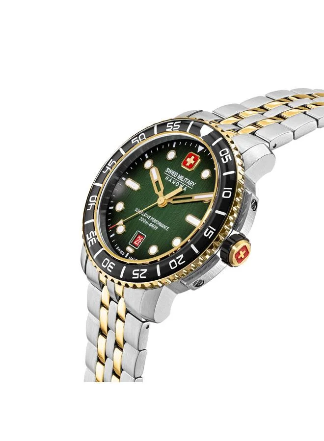 SWISS MILITARY HANOWA Black Marlin 44mm Men's Analog Watch with Two-tone Stainless Steel Bracelet