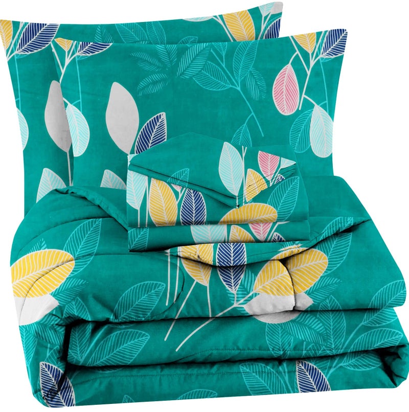 VAS COLLECTIONS Microfiber 220 GSM Glace Cotton AC Comforter (90x100 inch) Set King Size Double Bed with Fitted Bedsheet (72x78 inch) and 2 Pillow Covers | 4 Piece Bedding Set - Light Green 2 - Image 1