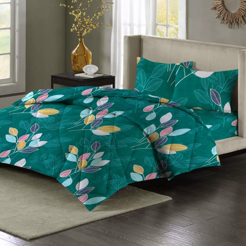 VAS COLLECTIONS Microfiber 220 GSM Glace Cotton AC Comforter (90x100 inch) Set King Size Double Bed with Fitted Bedsheet (72x78 inch) and 2 Pillow Covers | 4 Piece Bedding Set - Light Green 2 - Image 5