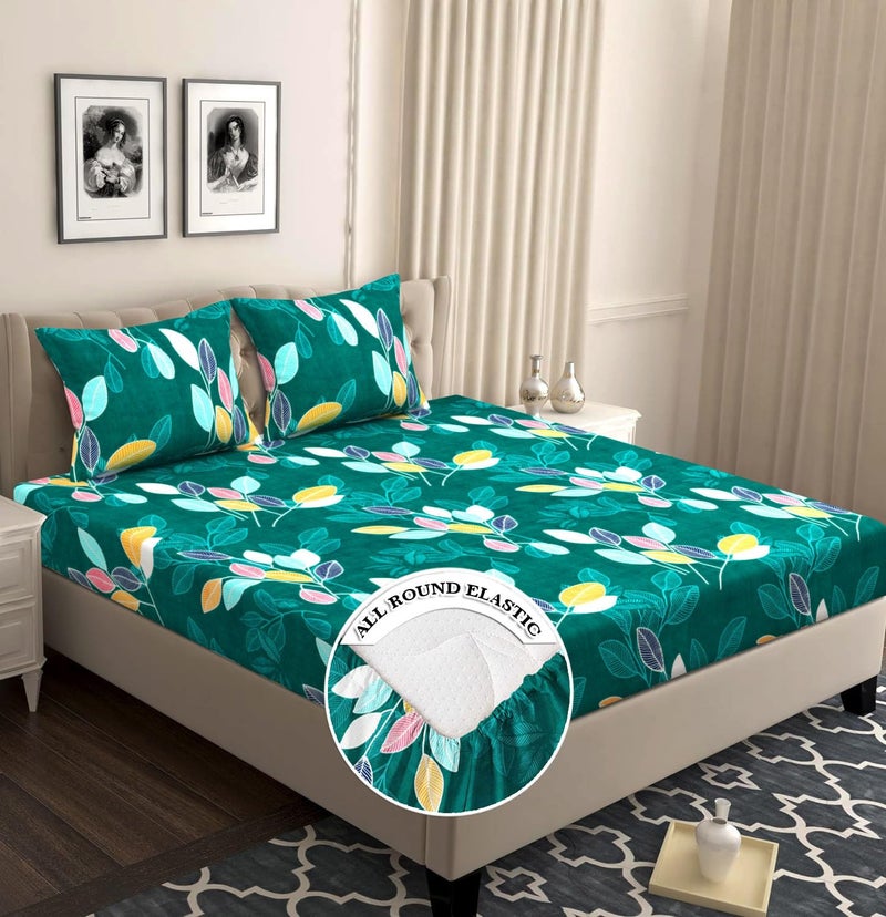 VAS COLLECTIONS Microfiber 220 GSM Glace Cotton AC Comforter (90x100 inch) Set King Size Double Bed with Fitted Bedsheet (72x78 inch) and 2 Pillow Covers | 4 Piece Bedding Set - Light Green 2 - Image 2