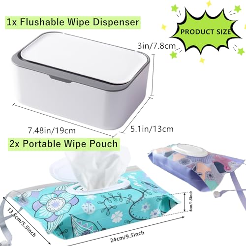 HFHungkeong Wipes Dispenser with 2Pcs Portable Travel Refillable Wipe Holder,Reusable Wipe Holder Box Flushable Wipes Case Bathroom Wipes Container for Pet Nursery Office Counter Baby Shower Gifts(White-Grey) - Image 2