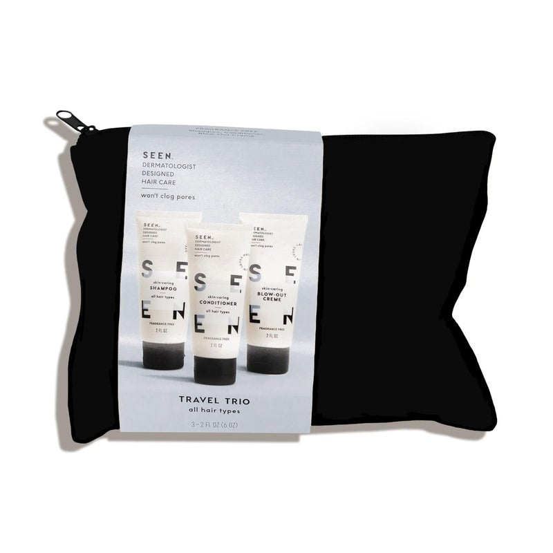 SEEN Travel Trio Fragrance Free  NonComedogenic  SulfateFree BlowOut Hair Cream Shampoo  Conditioner Set Reduces Frizz Heat Protectant Safe for Sensitive  Eczema Prone Skin