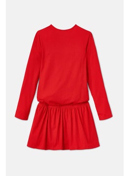 Tchibo Toddlers Girl Ribbed Long Sleeves Jersey Dress, Red  - Image 2