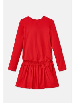 Tchibo Toddlers Girl Ribbed Long Sleeves Jersey Dress, Red  - Image 3
