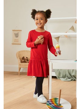 Tchibo Toddlers Girl Ribbed Long Sleeves Jersey Dress, Red  - Image 1
