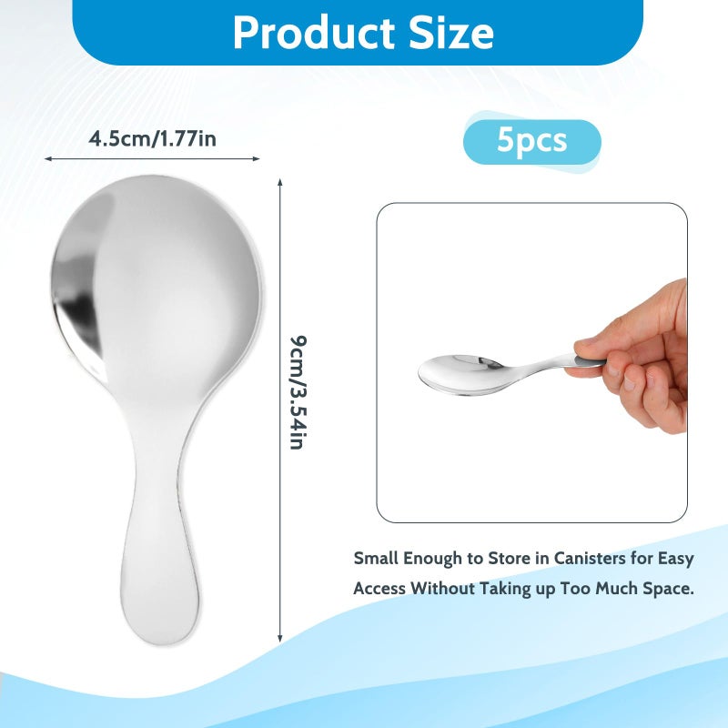 Hariendny 5 PCS Short Handle Spoons Silver Mini Scoops Stainless Spoons for Canisters Small Coffee Scoops Candy Scoops for Condiments Tea Desserts Coffee - Image 2