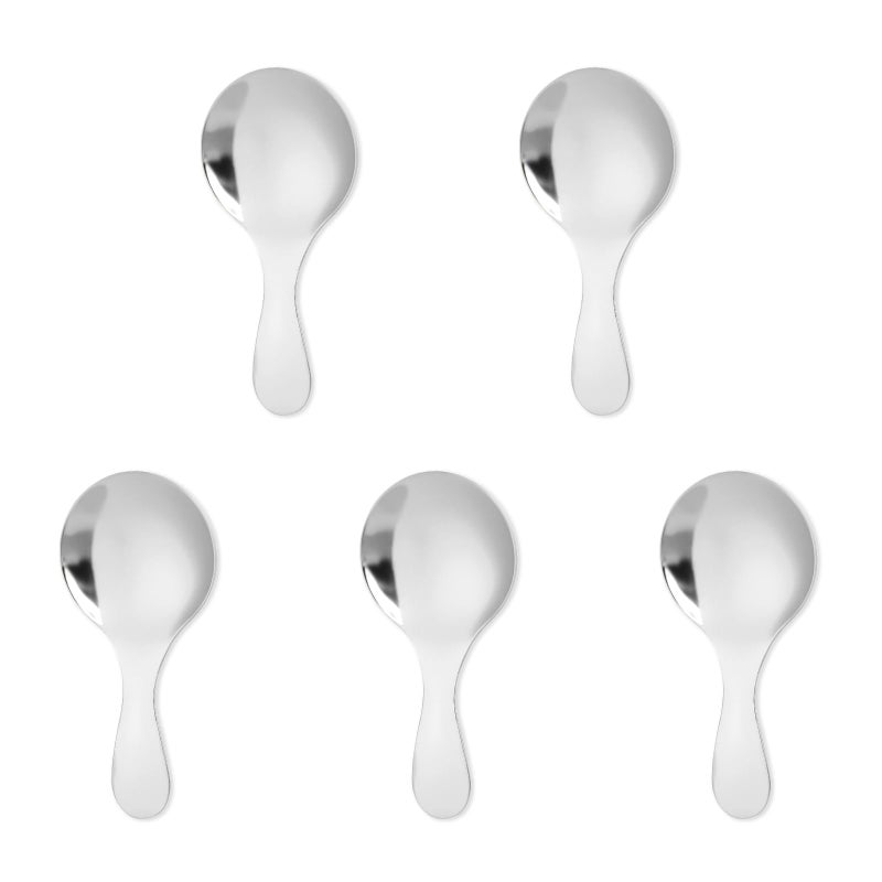 Hariendny 5 PCS Short Handle Spoons Silver Mini Scoops Stainless Spoons for Canisters Small Coffee Scoops Candy Scoops for Condiments Tea Desserts Coffee - Image 1