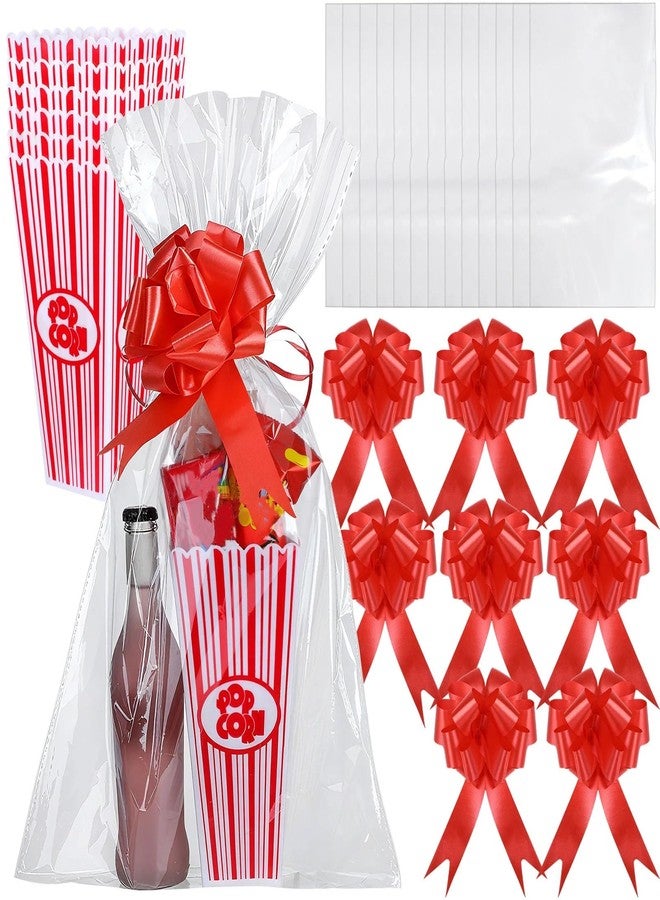 Engrowtic 6 Pack Movie Night Gifts Baskets Plastic Popcorn Box Containers with Bags and Bows for Holiday Movie Lover Wedding Birthday Party Favors DIY Kits - Image 1