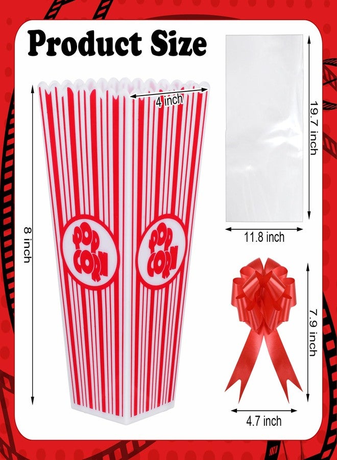 Engrowtic 6 Pack Movie Night Gifts Baskets Plastic Popcorn Box Containers with Bags and Bows for Holiday Movie Lover Wedding Birthday Party Favors DIY Kits - Image 2