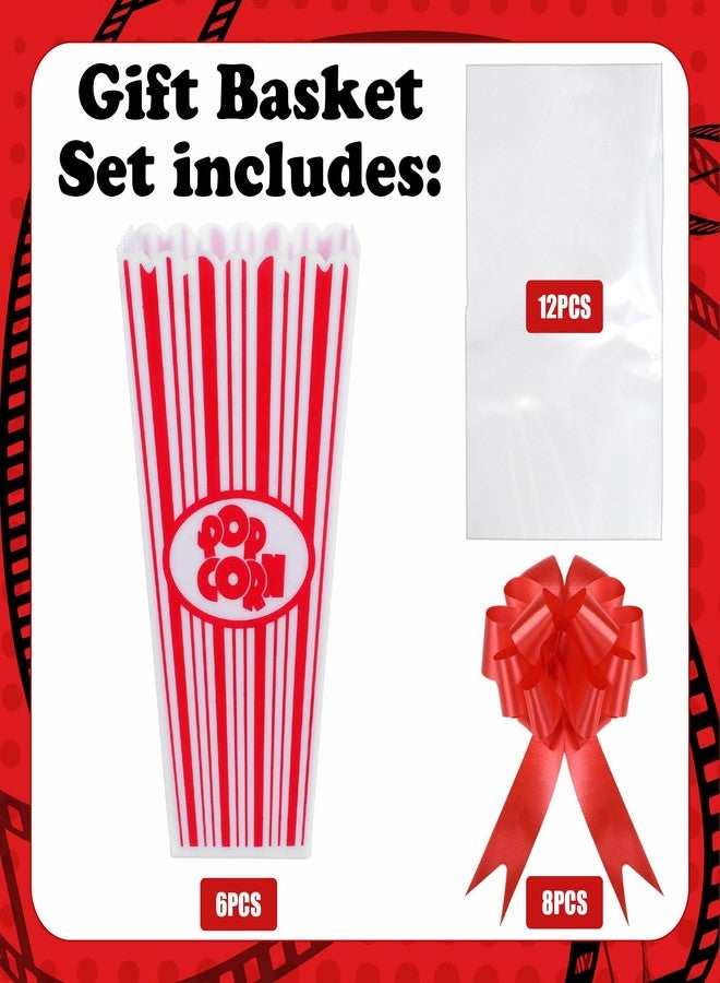 Engrowtic 6 Pack Movie Night Gifts Baskets Plastic Popcorn Box Containers with Bags and Bows for Holiday Movie Lover Wedding Birthday Party Favors DIY Kits - Image 4