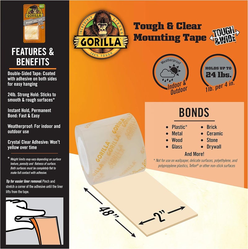 Gorilla شريط لاصق مزدوج الجوانب من غوريلا قوي وعريض للاستخدام الثقيل - Image 4