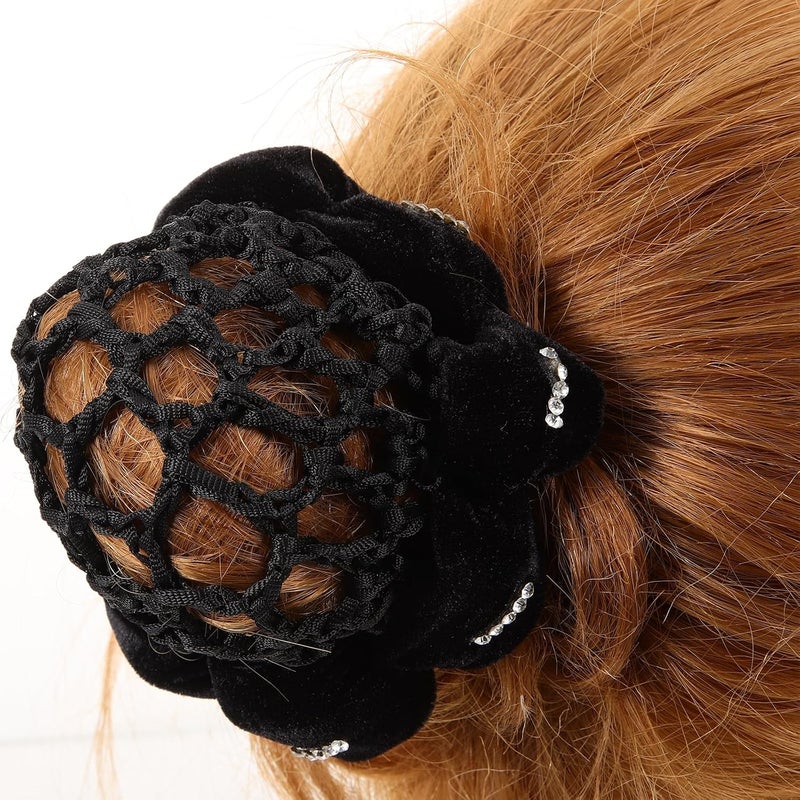 minkissy 4pcs Bun Net Ballet Bank Elastic Cover Hairnet Mesh Holder Rhinestone Elegant Stretch Women Accessories Wraps Black Waitress Clerk Fashion Snood Hair for Dancer Nets Nurse - Image 4