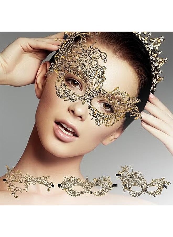 3 Pcs Mysterious Lace Masks, Half Face Lace Eye Masks, Masquerade Costume Party Mask (Gold) - Image 5