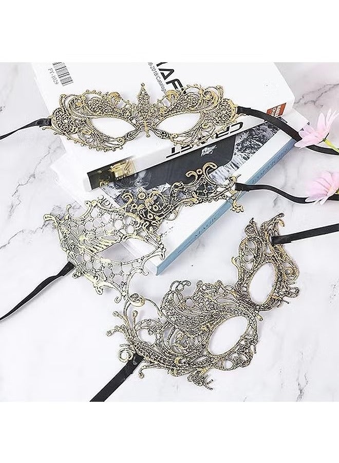 3 Pcs Mysterious Lace Masks, Half Face Lace Eye Masks, Masquerade Costume Party Mask (Gold) - Image 4
