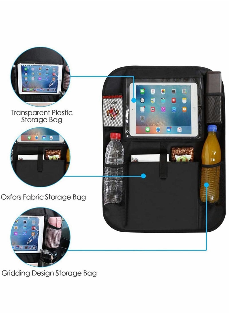 بيوينتي Back Seat Car Organiser with 10 iPad Tablet Holder Touch Screen Kids Kick Mat Seat Protector Cover Children’s Storage - Black(2pack)  - Image 4