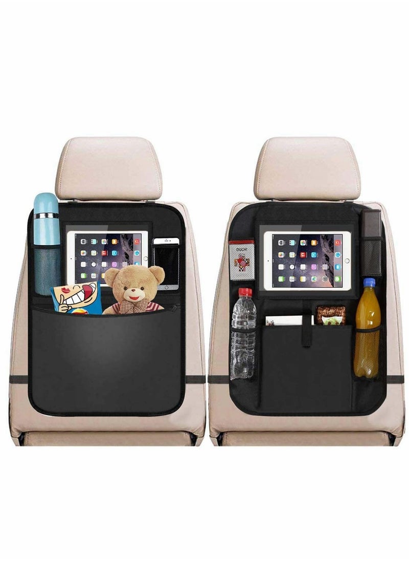 بيوينتي Back Seat Car Organiser with 10 iPad Tablet Holder Touch Screen Kids Kick Mat Seat Protector Cover Children’s Storage - Black(2pack)  - Image 1