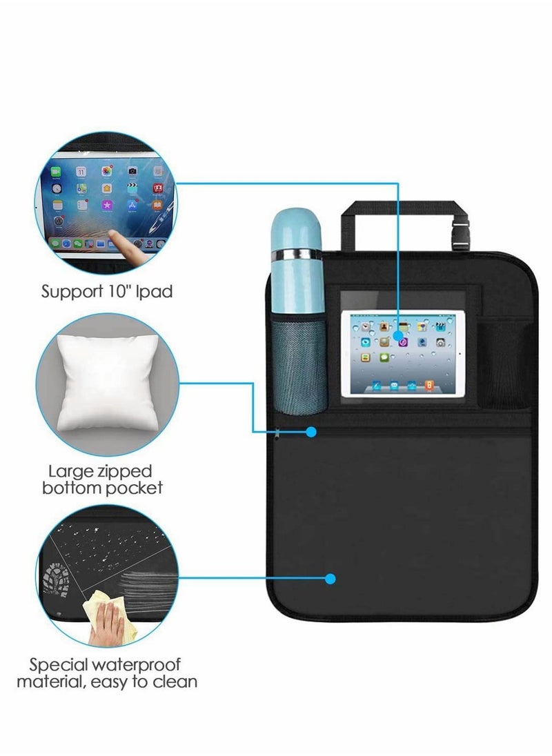 بيوينتي Back Seat Car Organiser with 10 iPad Tablet Holder Touch Screen Kids Kick Mat Seat Protector Cover Children’s Storage - Black(2pack)  - Image 3
