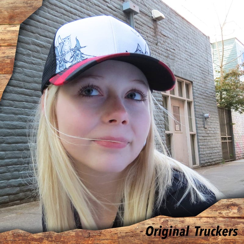 Grace Folly Beach Trucker Hats for Women- Snapback Baseball Cap for Summer (Red Plaid Mountain) - Image 4