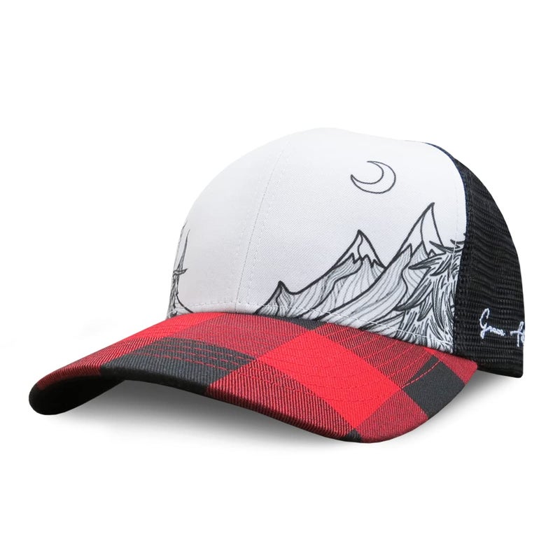 Grace Folly Beach Trucker Hats for Women- Snapback Baseball Cap for Summer (Red Plaid Mountain) - Image 1