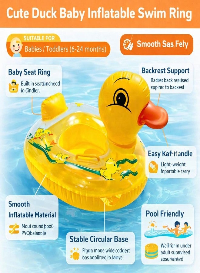 GNEY Baby Inflatable Swim Float Duck Design with Seat | Toddler Safety Pool Float Ring with Backrest & Handle | BPA-Free PVC Water Float for Babies 6–24 Months (Yellow Duck) - Image 4