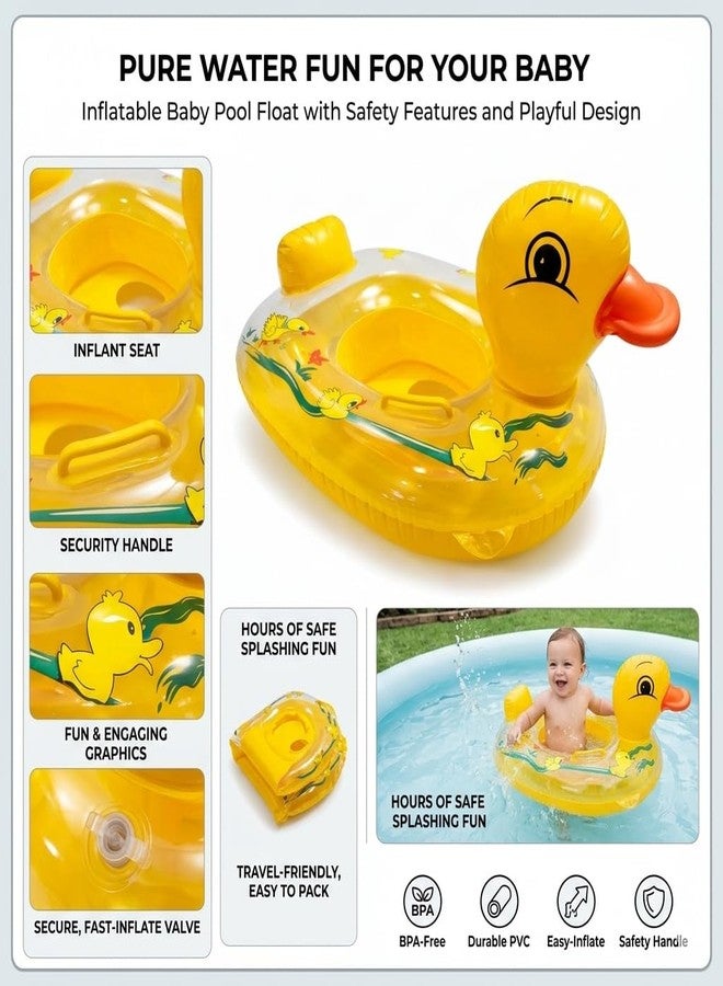 GNEY Baby Inflatable Swim Float Duck Design with Seat | Toddler Safety Pool Float Ring with Backrest & Handle | BPA-Free PVC Water Float for Babies 6–24 Months (Yellow Duck) - Image 3