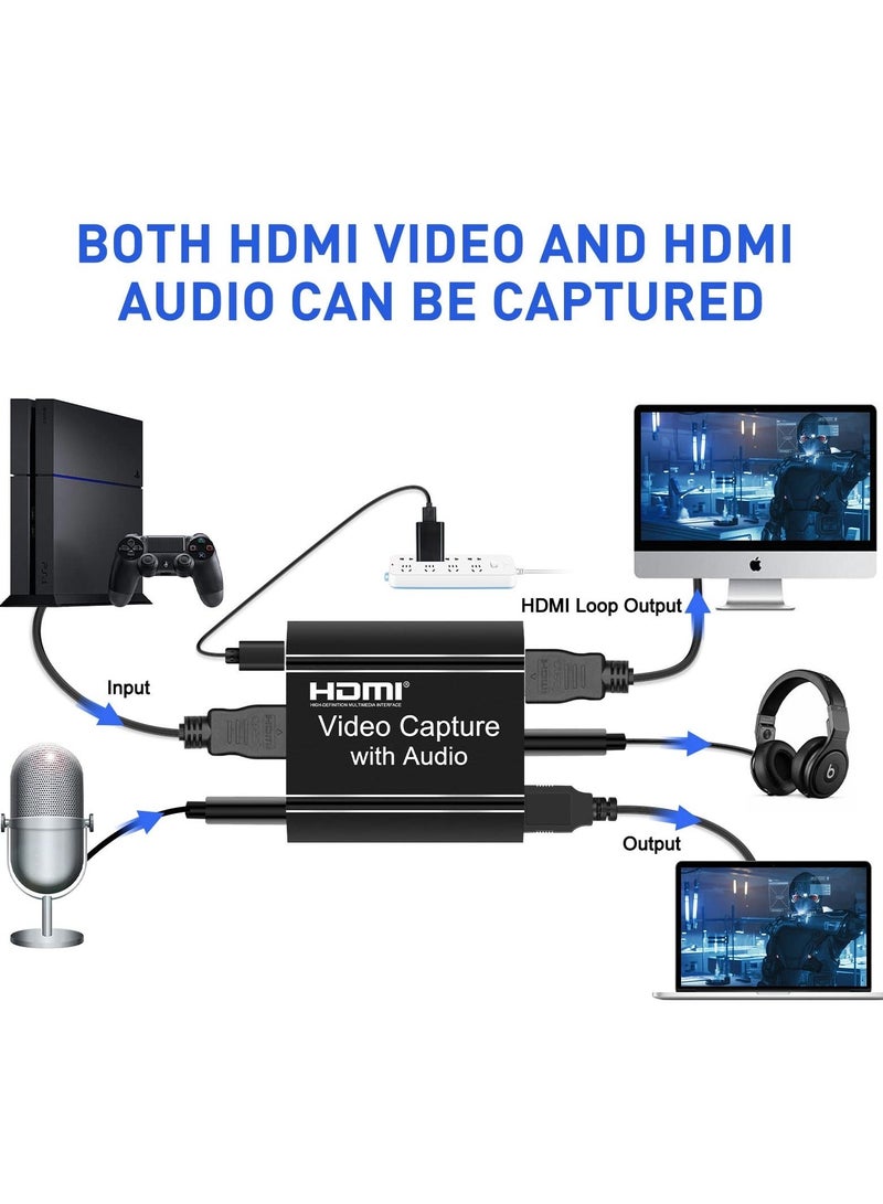 HDMI Capture Card, HDMI Video Capture Card with Loop-Out, 4K HDMI to USB Capture Card Audio Video Recorder for Gaming/Live Streaming/Video Conference, Compatible with Nintendo Switch/PS4/PS5/Xbox One - Image 3