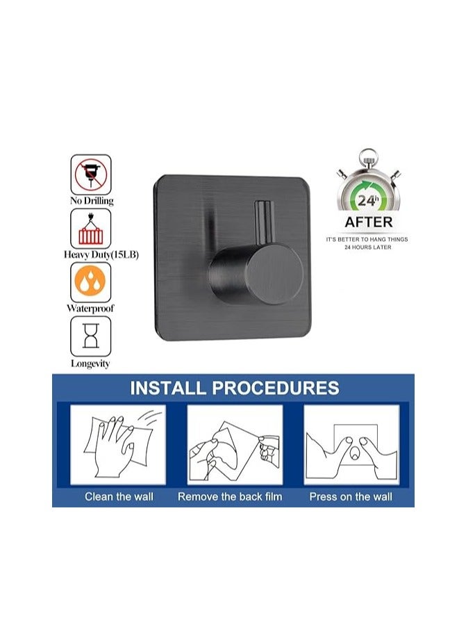 Black Adhesive Towel Hooks Heavy Duty Stick on Wall Hooks Shower Hooks for Bathroom Kitchen Door-4 Packs  - Image 3