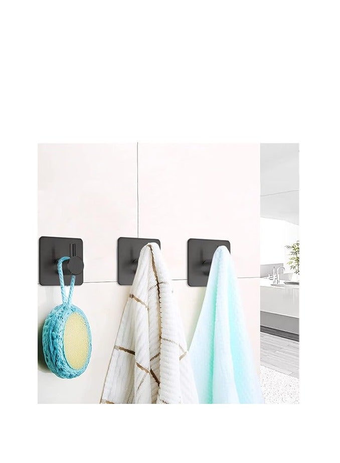 Black Adhesive Towel Hooks Heavy Duty Stick on Wall Hooks Shower Hooks for Bathroom Kitchen Door-4 Packs  - Image 5