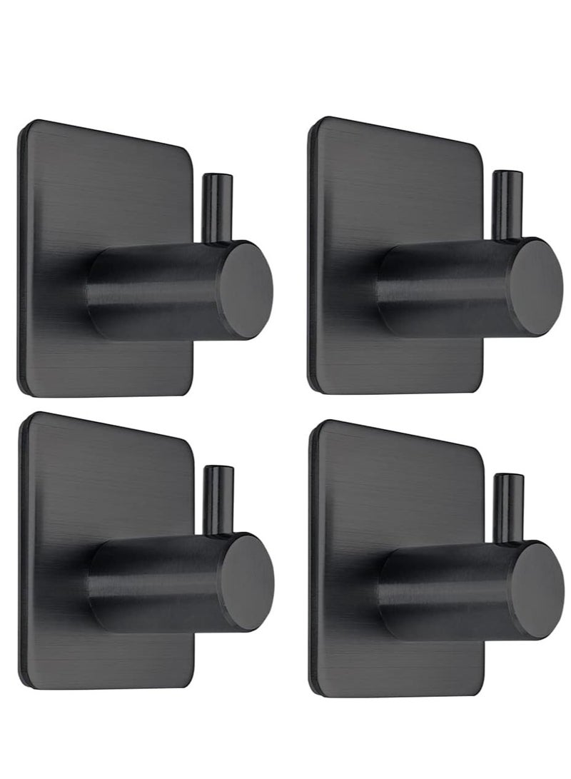 Black Adhesive Towel Hooks Heavy Duty Stick on Wall Hooks Shower Hooks for Bathroom Kitchen Door-4 Packs  - Image 1