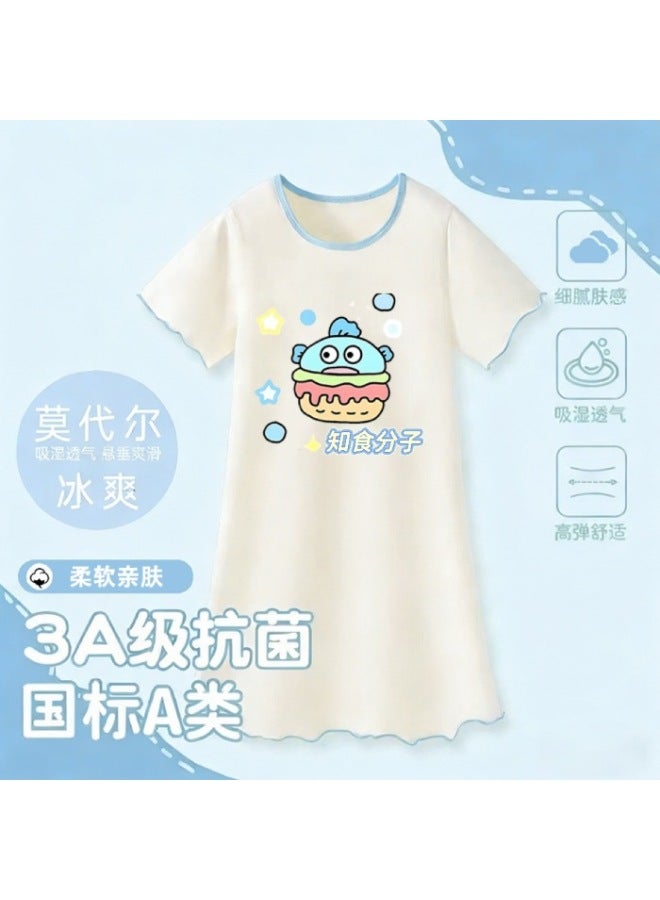 Children's Nightgown For Girls, Summer Modal Round Neck Short-sleeve, Parent-child Cartoon Sweet Girl Pajamas, Home Wear