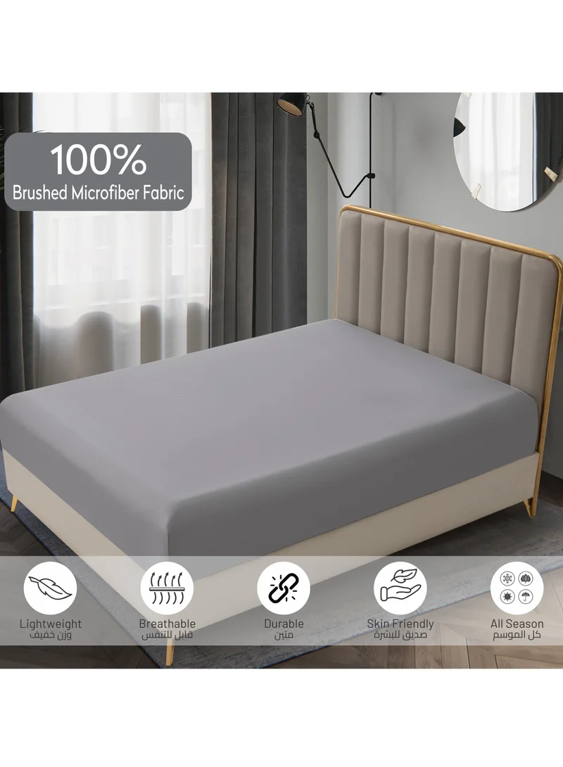 Donetella Bedding Fitted Sheet 2-Pcs Twin Size Solid Bed Sheet Set Fits(120x200CM) With Pillowcases And 30 CM Extra Deep Brushed Microfiber Bed Sheet,Dark Grey