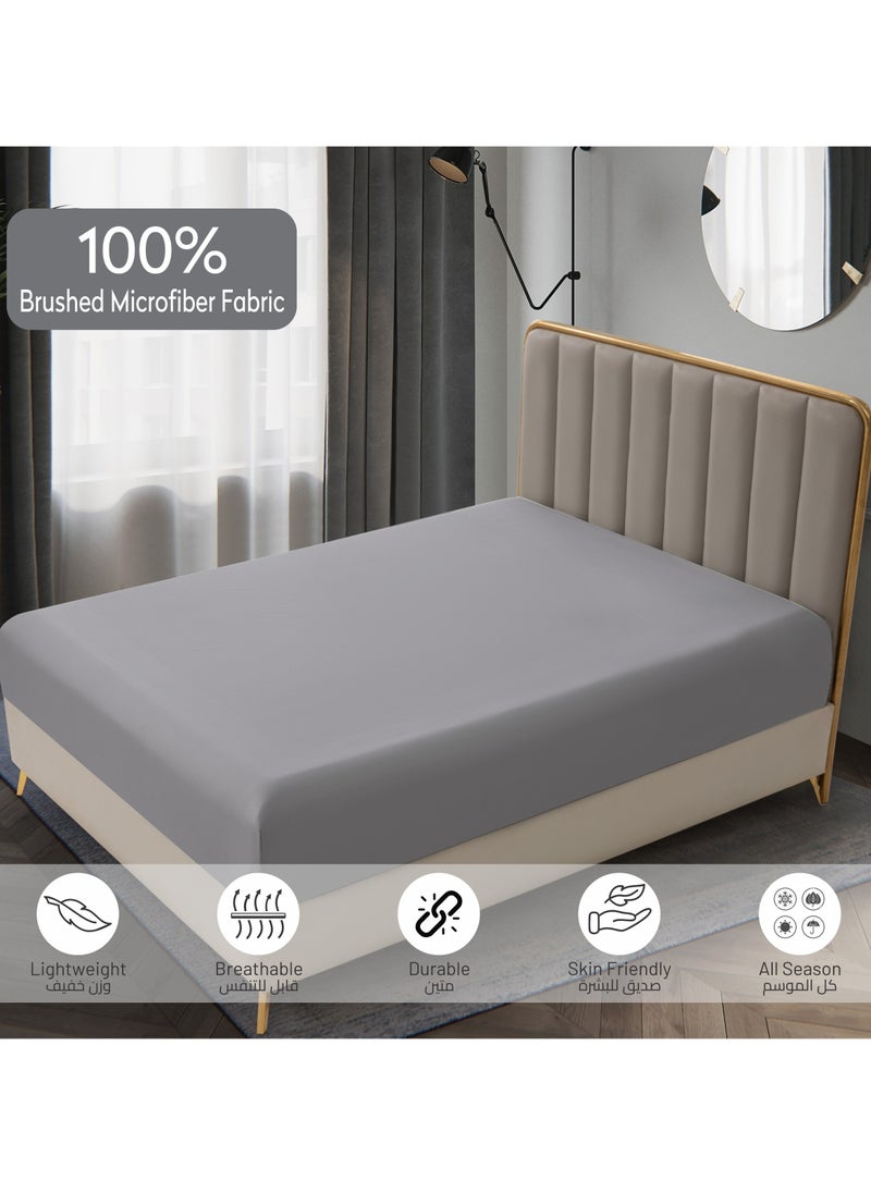 Donetella - Bedding Fitted Sheet 2-Pcs Twin Size Solid Bed Sheet Set Fits(120x200CM) With Pillowcases And 30 CM Extra Deep Brushed Microfiber Bed Sheet,Dark Grey - Image 1
