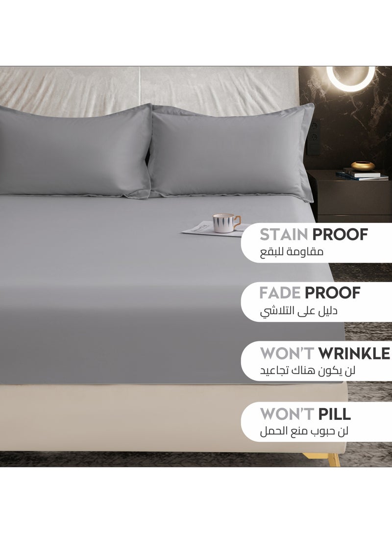 Donetella - Bedding Fitted Sheet 2-Pcs Twin Size Solid Bed Sheet Set Fits(120x200CM) With Pillowcases And 30 CM Extra Deep Brushed Microfiber Bed Sheet,Dark Grey - Image 1
