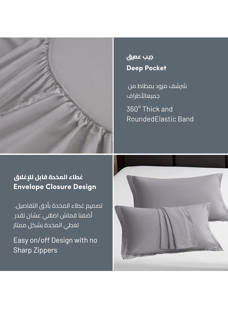 Donetella - Bedding Fitted Sheet 2-Pcs Twin Size Solid Bed Sheet Set Fits(120x200CM) With Pillowcases And 30 CM Extra Deep Brushed Microfiber Bed Sheet,Dark Grey - Image 1
