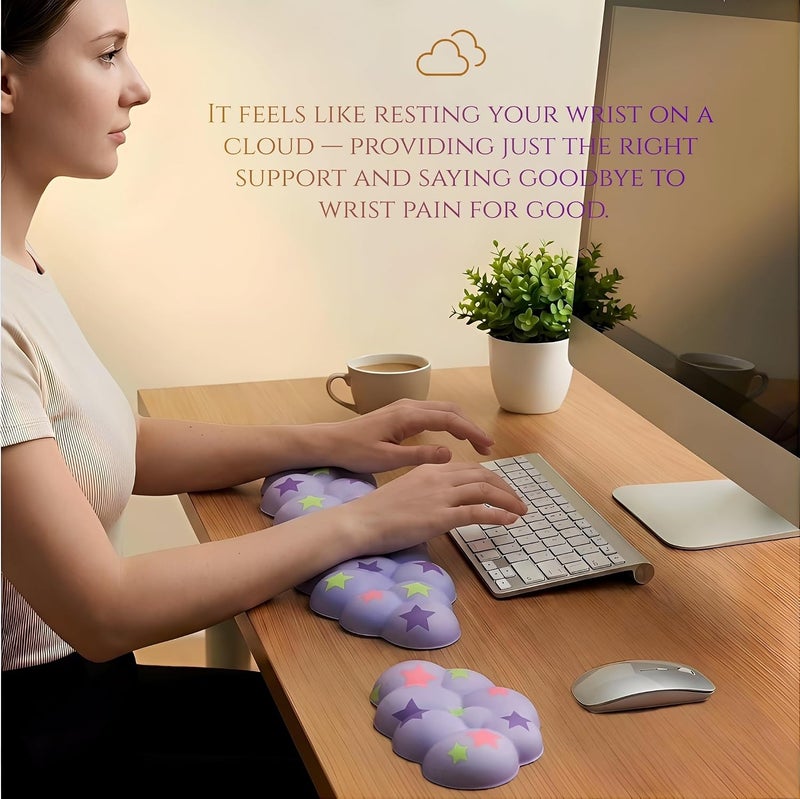 LJYZMD Cloud Wrist Rest Set for Keyboard and Mouse, Includes Cute Coaster, with Computers and Laptops (Light Purple Colorful Star Set) - Image 2