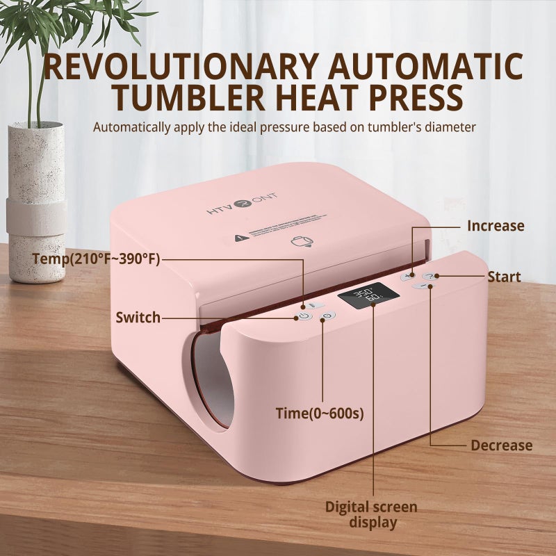 HTVRONT Auto Tumbler Heat Press Machine - Mug Heat Press Heat Up Fast & Even, Professional Tumbler Press High-Security for 2.95-3.18inch Sublimation Tumblers, Cups, Glasses and Mugs (Pink) - Image 2