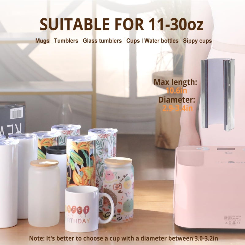 HTVRONT Auto Tumbler Heat Press Machine - Mug Heat Press Heat Up Fast & Even, Professional Tumbler Press High-Security for 2.95-3.18inch Sublimation Tumblers, Cups, Glasses and Mugs (Pink) - Image 4