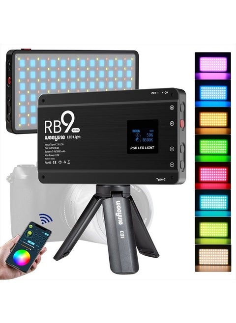 Weeylite RB9 RGB Camera Video Light, App Control 12W LED On Camera Light with Tripod, 2500-8500K 360° Full Color CRI 95+ RGB Video Light Panel for Portable Photography Lighting Video Recording TikTok