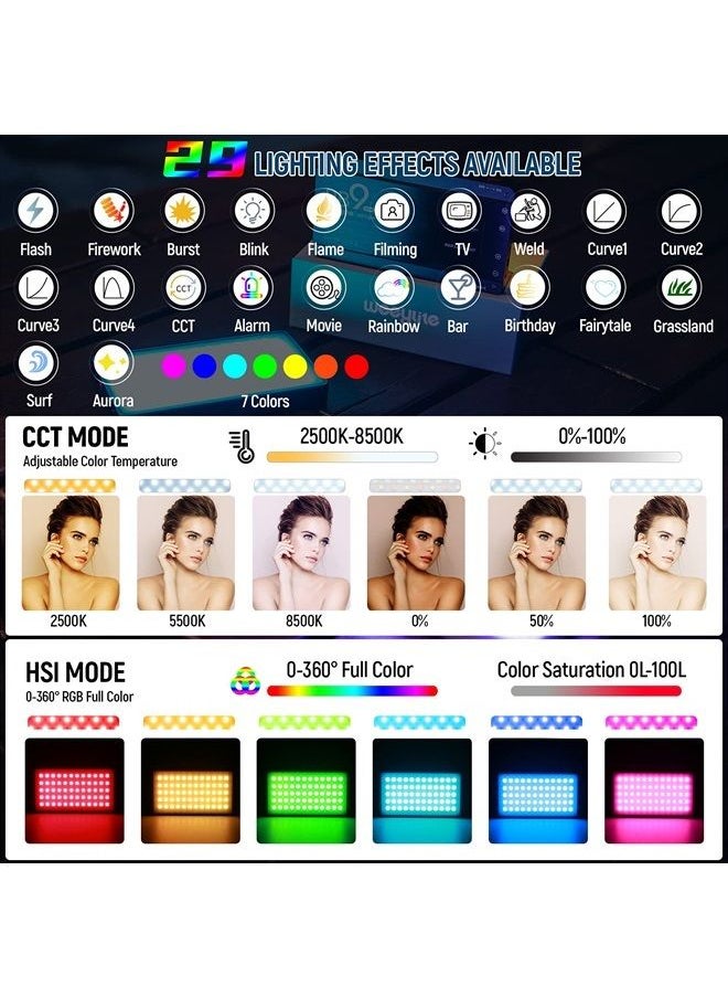 Weeylite RB9 RGB Camera Video Light, App Control 12W LED On Camera Light with Tripod, 2500-8500K 360° Full Color CRI 95+ RGB Video Light Panel for Portable Photography Lighting Video Recording TikTok