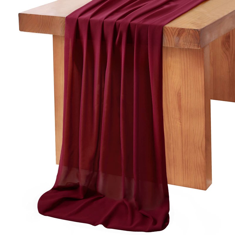 10Ft Burgundy Chiffon Table Runner 27x120 Inch Long Sheer Table Runner for Boho Weddings Bridal Shower Party Table Top Decorations