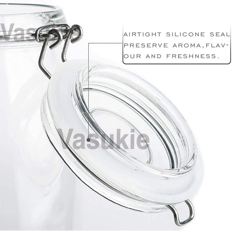 Vasukie عبوات زجاجية من Vasukie بأغطية محكمة الإغلاق وفتحات واسعة، مناسبة لتخزين الأطعمة الجافة والمكونات الغذائية مثل المعكرونة والتوابل والبقوليات والدقيق (6 عبوات). - Image 3