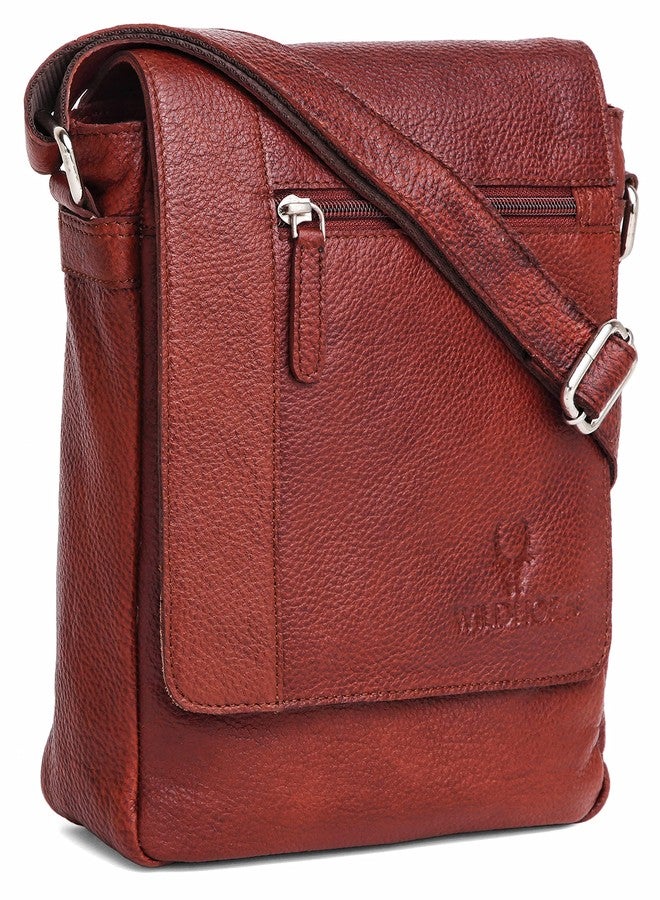 WildHorn Leather Sling Messenger Bag for Men I Multipurpose Crossbody Bag I Travel Bag with Adjustable Strap I IDIMENSION: L- 8 inch H- 10.5 inch W- 2.75 inch (MAROON1) - Image 1