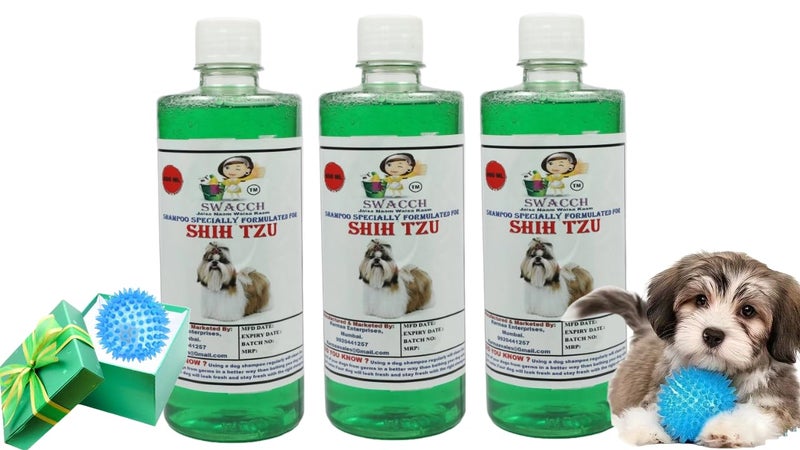 swacch Shampoo | Puppy Safe Shampoo | PH Balanced | Ditch to Itch for Shih Tzu Dog Shampoo 500ml Pack of 3 (Neem Alovera) + Spike Ball Chew Toy Combo Pack - Image 1