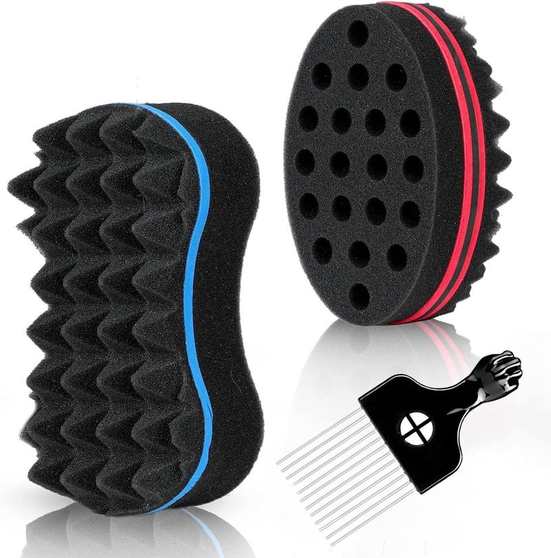 Supaze 3 Piece Hair Set for Everyone - Curl Brush - Rotating Sponge for Textured Hair with Metal Spikes - Image 1