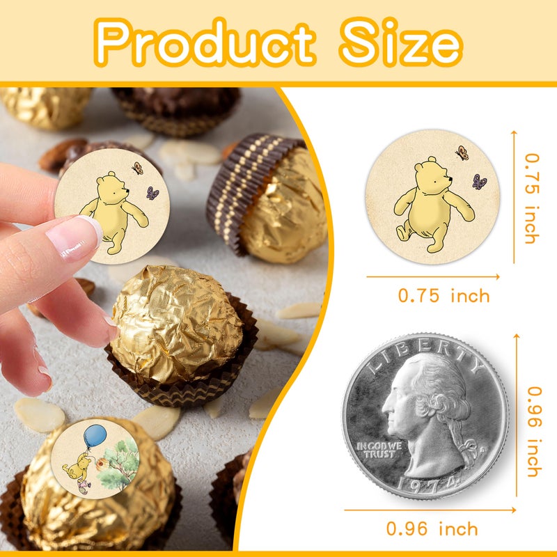 ALodr Winnie Baby Shower Decorations Mini Kisses Stickers Pooh Sticker Set Thank You Chocolate Labels 1St Birthday Party Favors 180 Pcs - Image 2