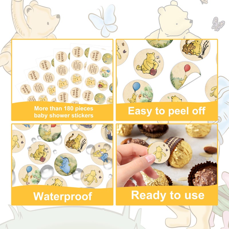 ALodr Winnie Baby Shower Decorations Mini Kisses Stickers Pooh Sticker Set Thank You Chocolate Labels 1St Birthday Party Favors 180 Pcs - Image 3
