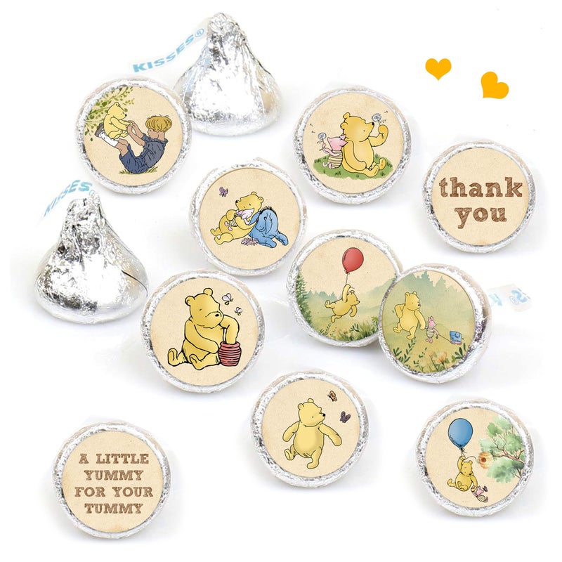 ALodr Winnie Baby Shower Decorations Mini Kisses Stickers Pooh Sticker Set Thank You Chocolate Labels 1St Birthday Party Favors 180 Pcs - Image 4