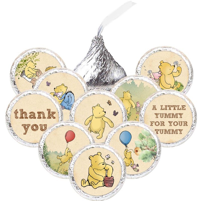 ALodr Winnie Baby Shower Decorations Mini Kisses Stickers Pooh Sticker Set Thank You Chocolate Labels 1St Birthday Party Favors 180 Pcs - Image 1
