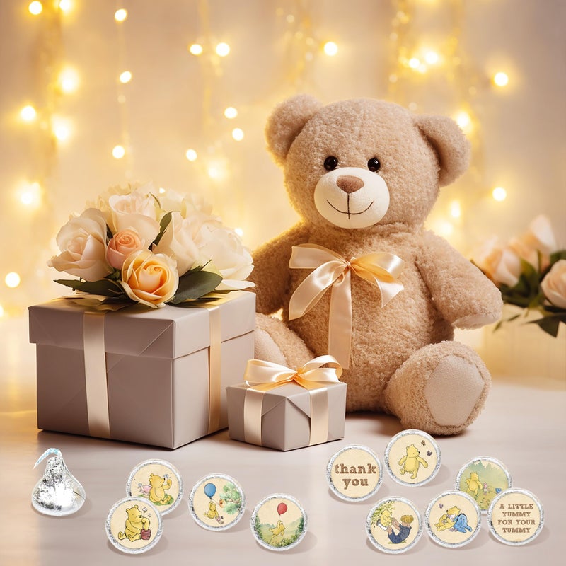 ALodr Winnie Baby Shower Decorations Mini Kisses Stickers Pooh Sticker Set Thank You Chocolate Labels 1St Birthday Party Favors 180 Pcs - Image 5
