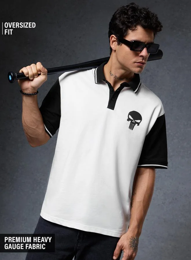 Men Punisher Graphic Oversized Fit Polo Neck T-Shirt